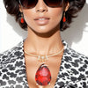 Choker Red Teardrop Pendant Gold Women