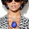 Choker Royal Blue Teardrop Pendant Silver Women