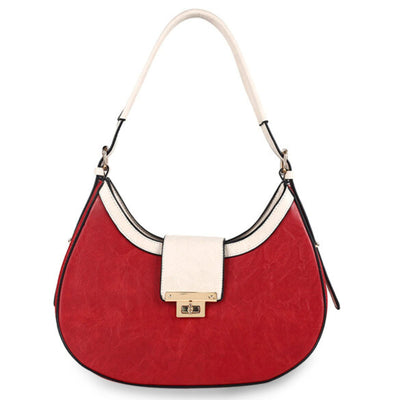 Shoulder Handbag Red Flap Rounded Bag for Women