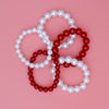 DST Red White Pearl Stretch 5 Pcs Bracelets Women