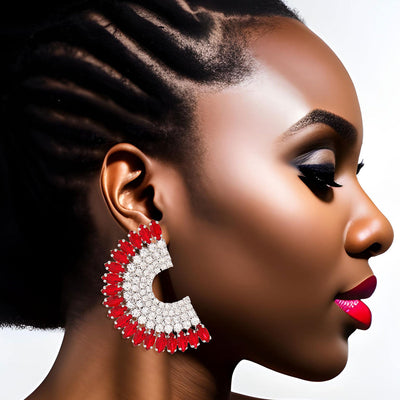 Studs Red Crystal Semi Circle Luminous Earrings