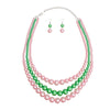 AKA Pearl Necklace Pink Green 3 Strand