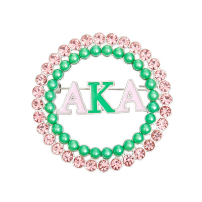 AKA Brooch Pink Green AKA Round Pin