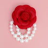 DST Sorority Red Flower Draped Pearls Brooch Pin