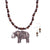 Brown Burnished Silver and Bead Elephant Necklace